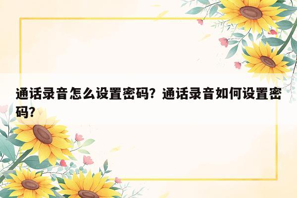 通话录音怎么设置密码？通话录音如何设置密码？