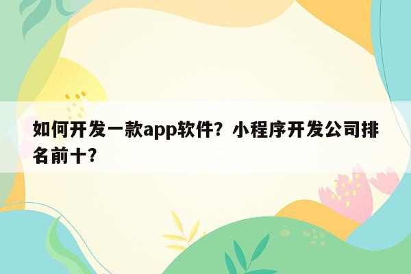 如何开发一款app软件？小程序开发公司排名前十？