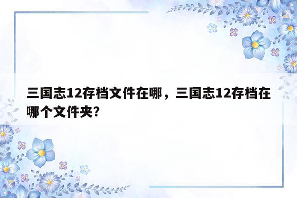 三国志12存档文件在哪，三国志12存档在哪个文件夹？