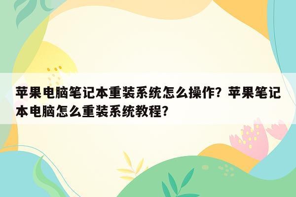 苹果电脑笔记本重装系统怎么操作？苹果笔记本电脑怎么重装系统教程？