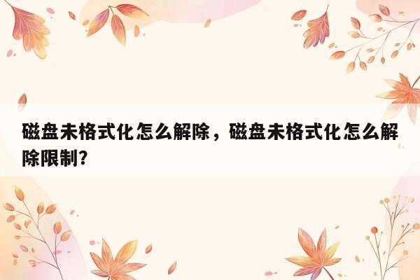 磁盘未格式化怎么解除，磁盘未格式化怎么解除限制？